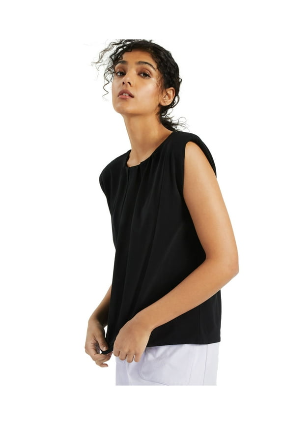 Womens Black Pleated Neck Sleeveless Evening Top S