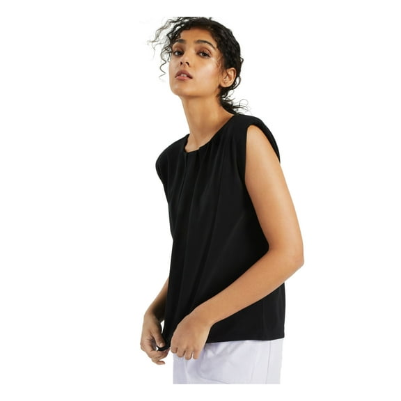 ALFANI Womens Black Pleated Neck Sleeveless Evening Top XL
