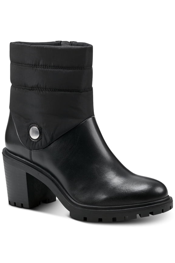 Womens Black Puffer Lug Sole Padded Belcalise Almond Toe Block Heel Zip-Up Boots Shoes 10 M
