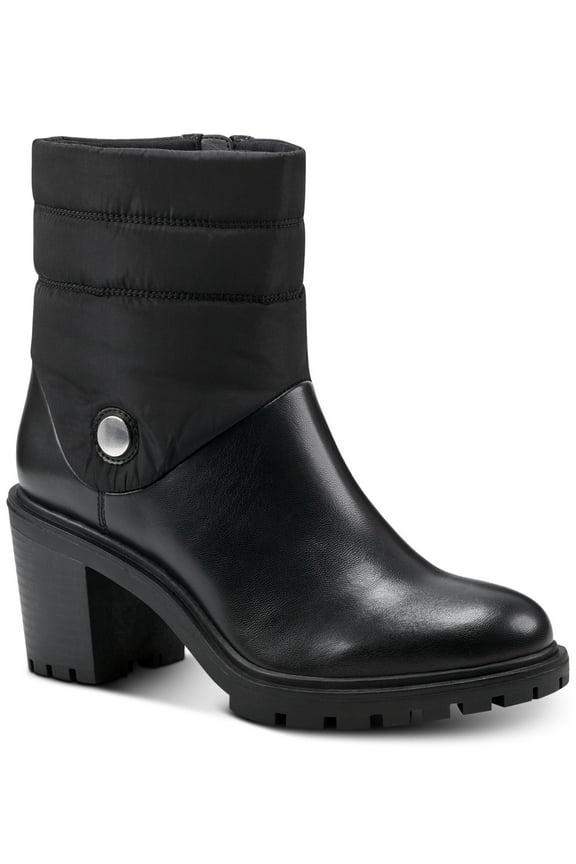 Womens Black Puffer Lug Sole Padded Belcalise Almond Toe Block Heel Zip-Up Boots Shoes 11 M