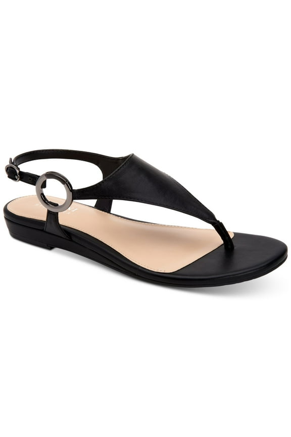 Womens Black Ring Hardware Comfort Adjustable Hayyden Round Toe Wedge Buckle Thong Sandals Shoes 5 M