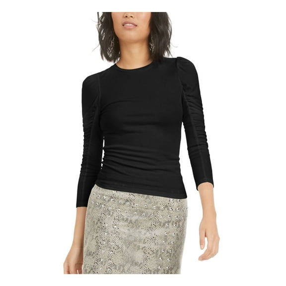 ALFANI Womens Black Ruched 3/4 Sleeve Crew Neck Wear To Work Top M
