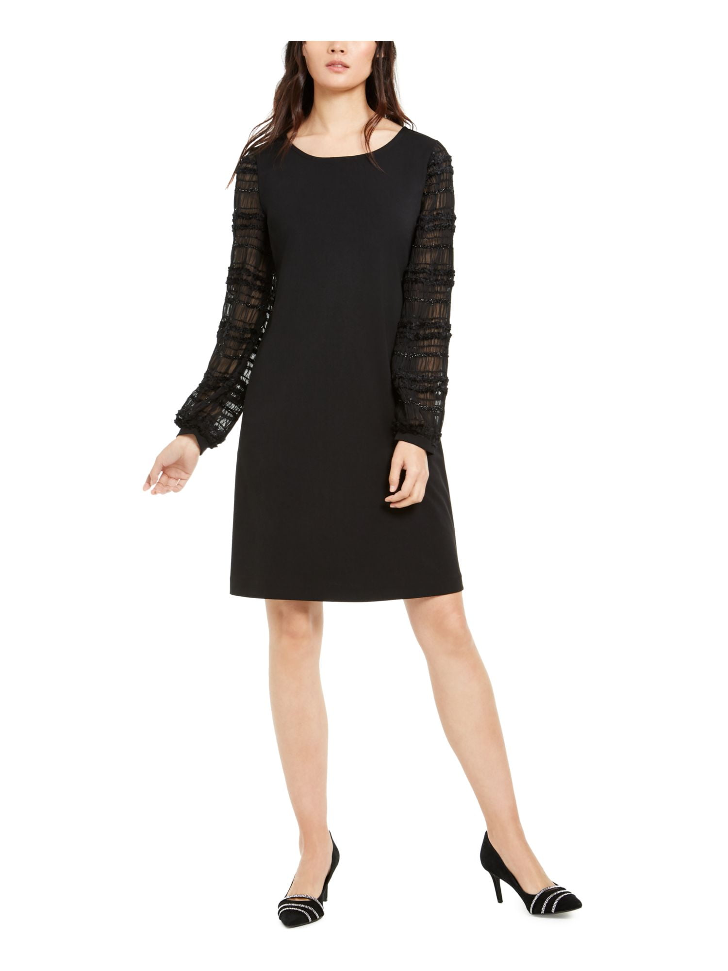 ALFANI Womens Black Textured Long Sleeve Jewel Neck Above The Knee Cocktail  Shift Dress M - Walmart.com