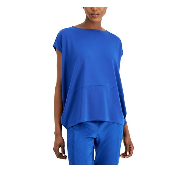 ALFANI Womens Blue Color Block Short Sleeve Crew Neck Top Size: L