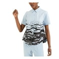 thumbnail image 1 of ALFANI Womens Blue Printed Short Sleeve Collared Top M, 1 of 4