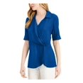 thumbnail image 1 of ALFANI Womens Blue Short Sleeve V Neck Top Size: M, 1 of 2