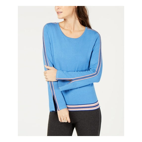 ALFANI Womens Blue Varsity Stripe Long Sleeve Jewel Neck Sweater M