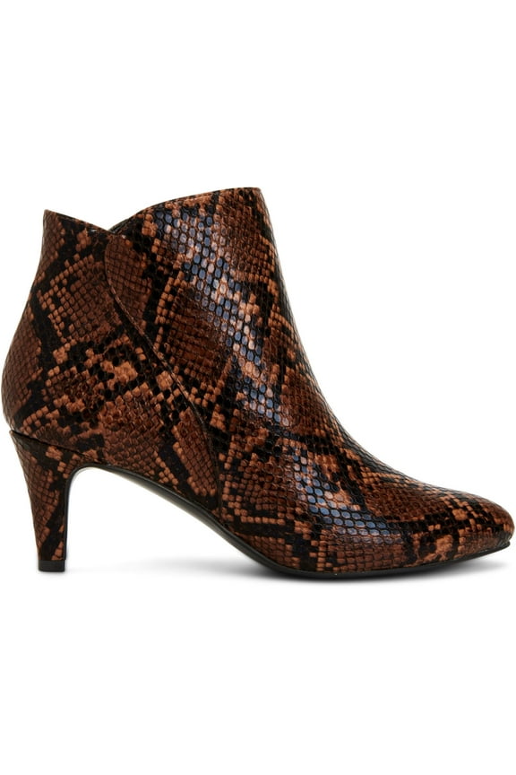Womens Brown Snake Skin Cushioned Comfort Harpper Almond Toe Kitten Heel Zip-Up Booties 5.5 M