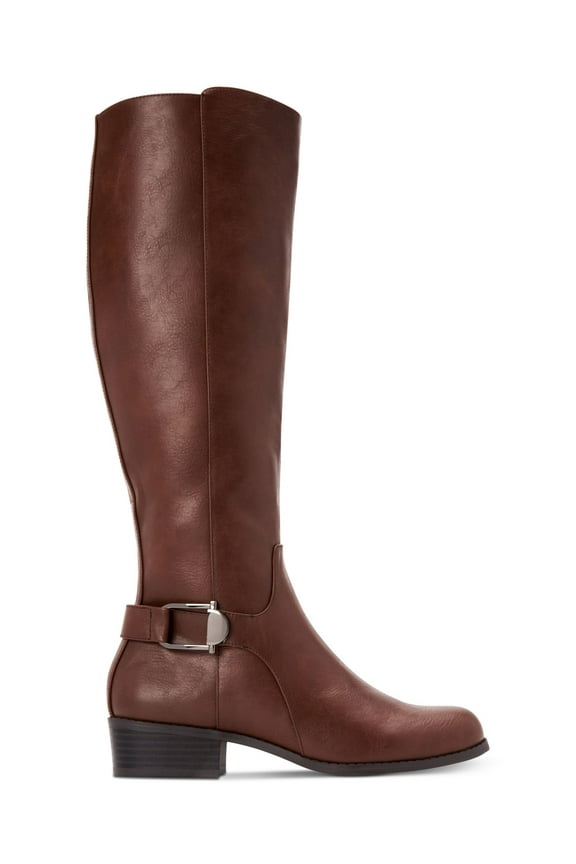 Womens Brown Wide Calf Arch Support Cushioned Buckle Accent Kallumm Round Toe Block Heel Zip-Up Riding Boot 5.5 M