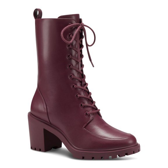 ALFANI Womens Burgundy Lace Up Pull Tab Goring Lug Sole Blaire Round Toe Block Heel Zip-Up Booties 7 M