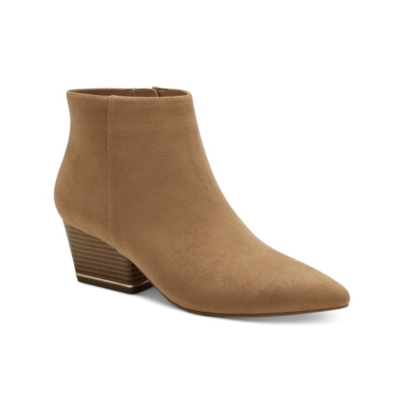 ALFANI Womens Cognac Brown Padded Armena Pointed Toe Stacked Heel Zip-Up Booties 9.5 M