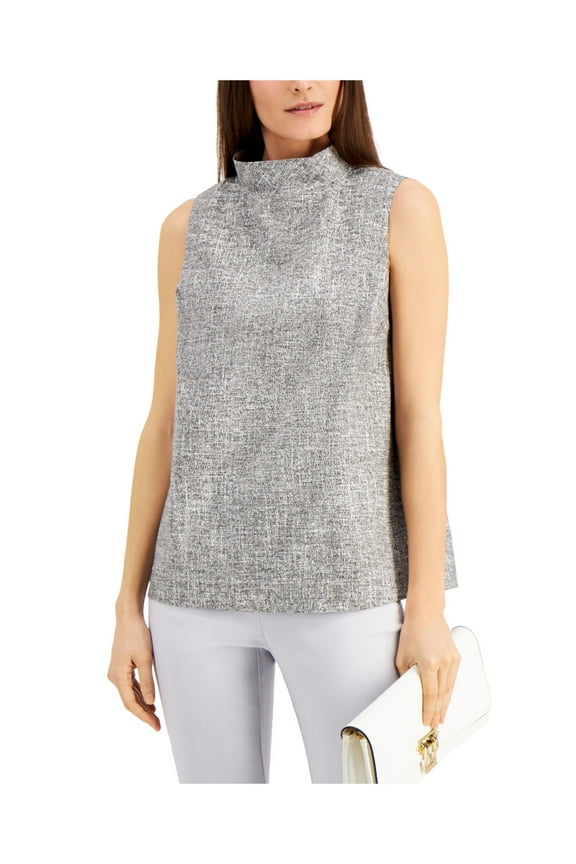 Womens Gray Zippered Printed Sleeveless Top  Size L