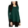 thumbnail image 1 of ALFANI Womens Green Color Block Long Sleeve Jewel Neck Sweater XS, 1 of 3