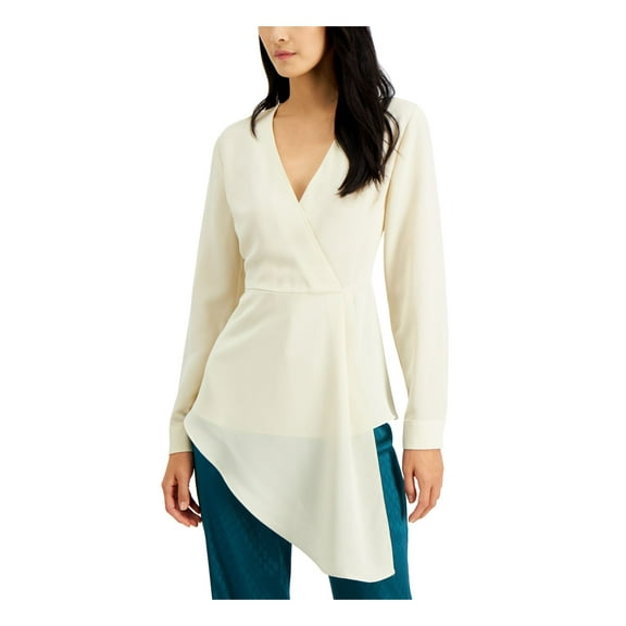 ALFANI Womens Ivory Long Sleeve V Neck Wear To Work Blouse XL