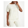 thumbnail image 1 of ALFANI Womens Ivory Metallic-panel Short Sleeve Scoop Neck T-Shirt Size: XL, 1 of 4