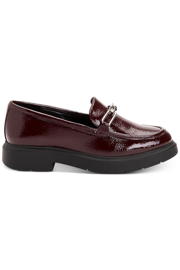 Womens Maroon Chain Comfort Galilyao Round Toe Block Heel Slip On Loafers Shoes 7.5 M