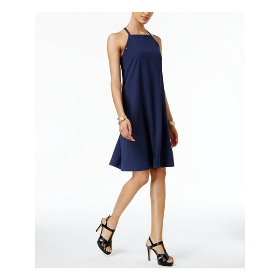 ALFANI Womens Navy Grommet-trim Sleeveless A-Line Dress 12