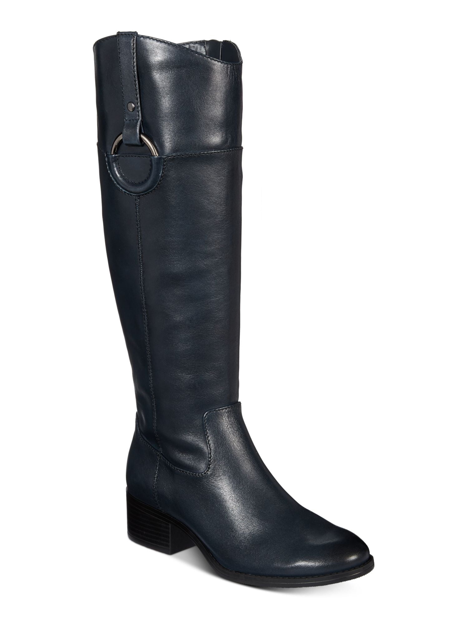 Ladies navy leather top knee high boots