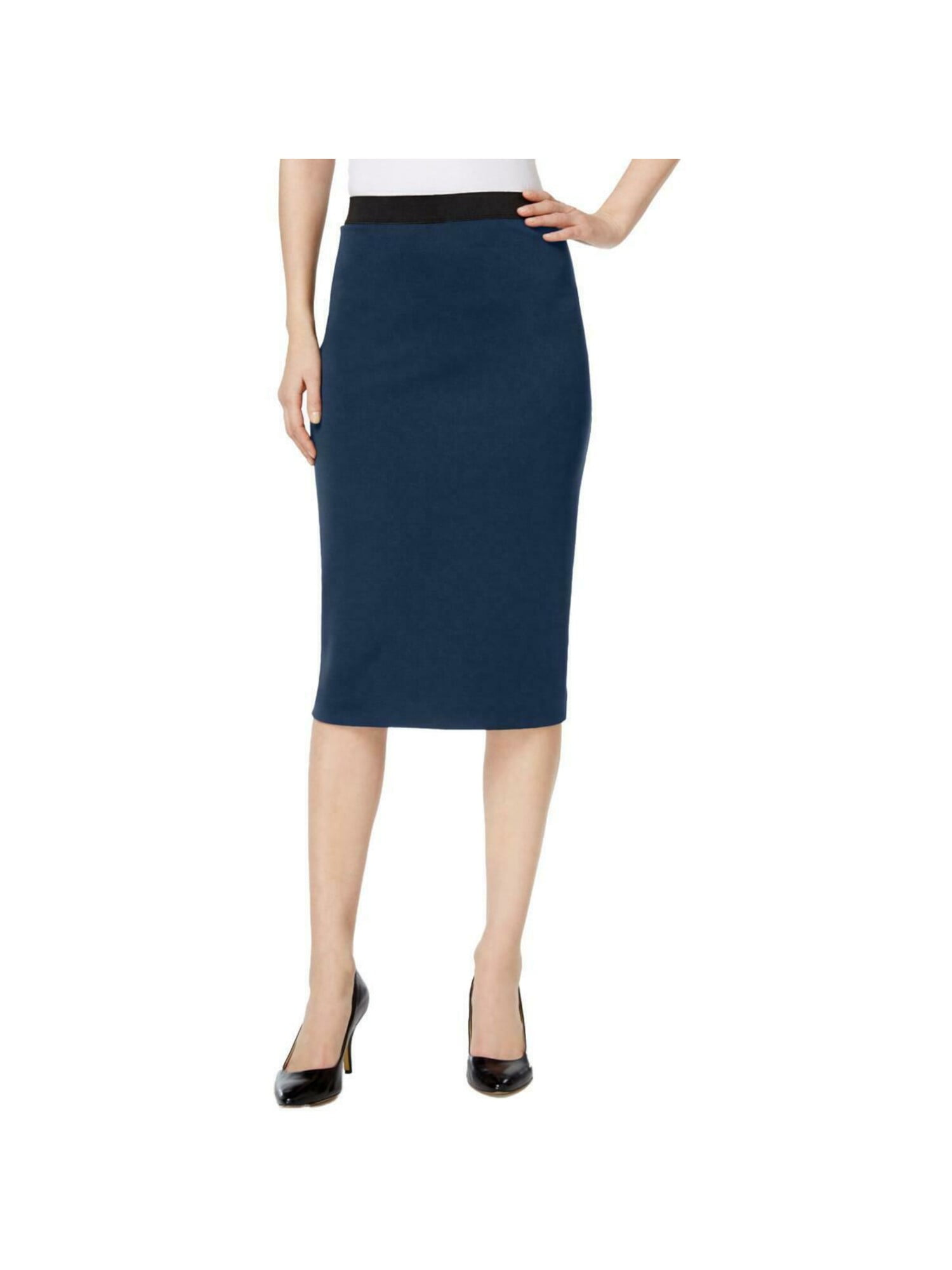 ALFANI Womens Blue Zippered Below The Knee Pencil Skirt Size M Walmart