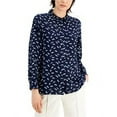 thumbnail image 1 of ALFANI Womens Navy Printed Long Sleeve Collared Button Up Top M, 1 of 2