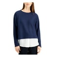 thumbnail image 1 of ALFANI Womens Navy Textured Layered-look Color Block Long Sleeve Scoop Neck Top XL, 1 of 2