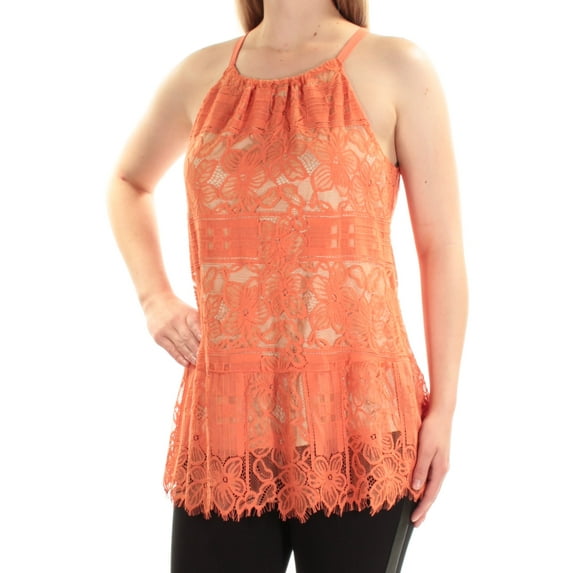 ALFANI Womens Orange Lace Floral Sleeveless Halter Tank Top 16