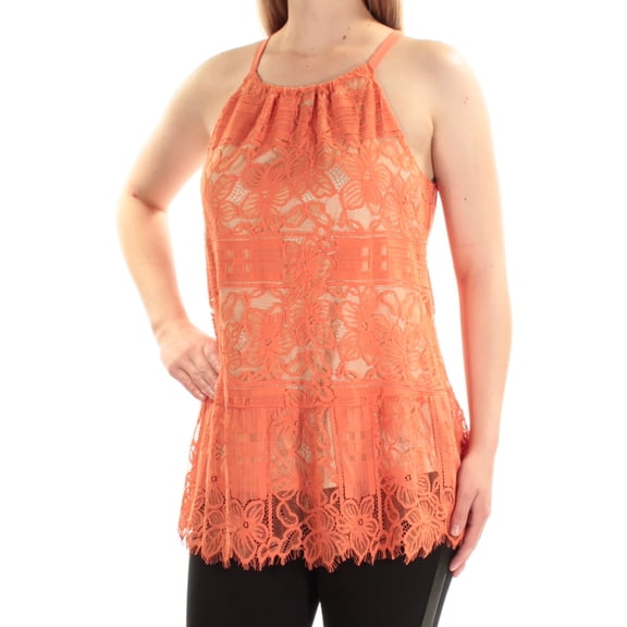 ALFANI Womens Orange Lace Floral Sleeveless Halter Tank Top 8