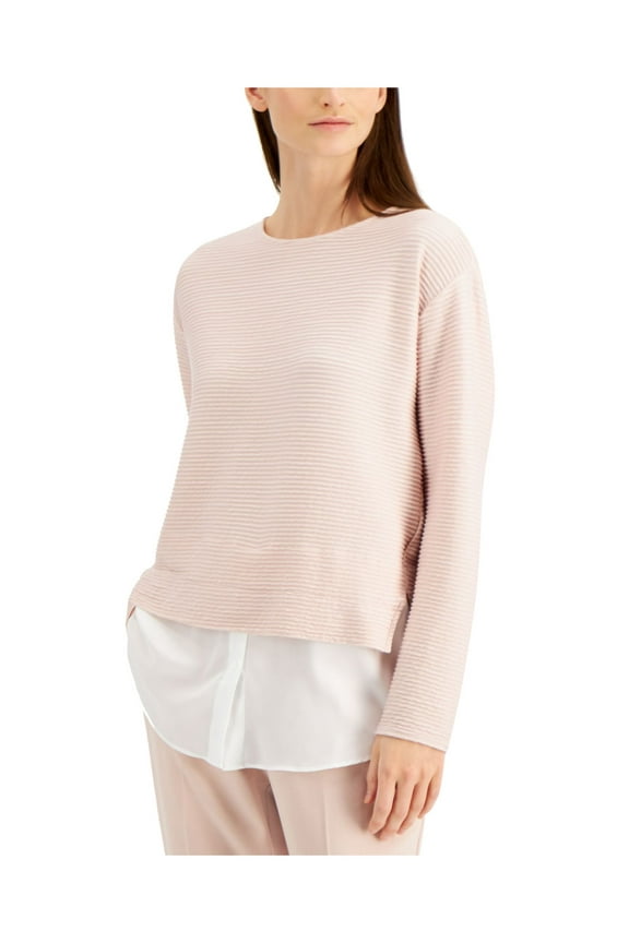 Womens Pink Color Block Long Sleeve Scoop Neck Top Size: L