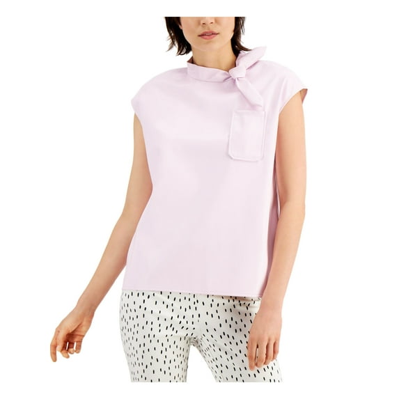 ALFANI Womens Purple Faux Leather Sleeveless Tie Neck Top XL