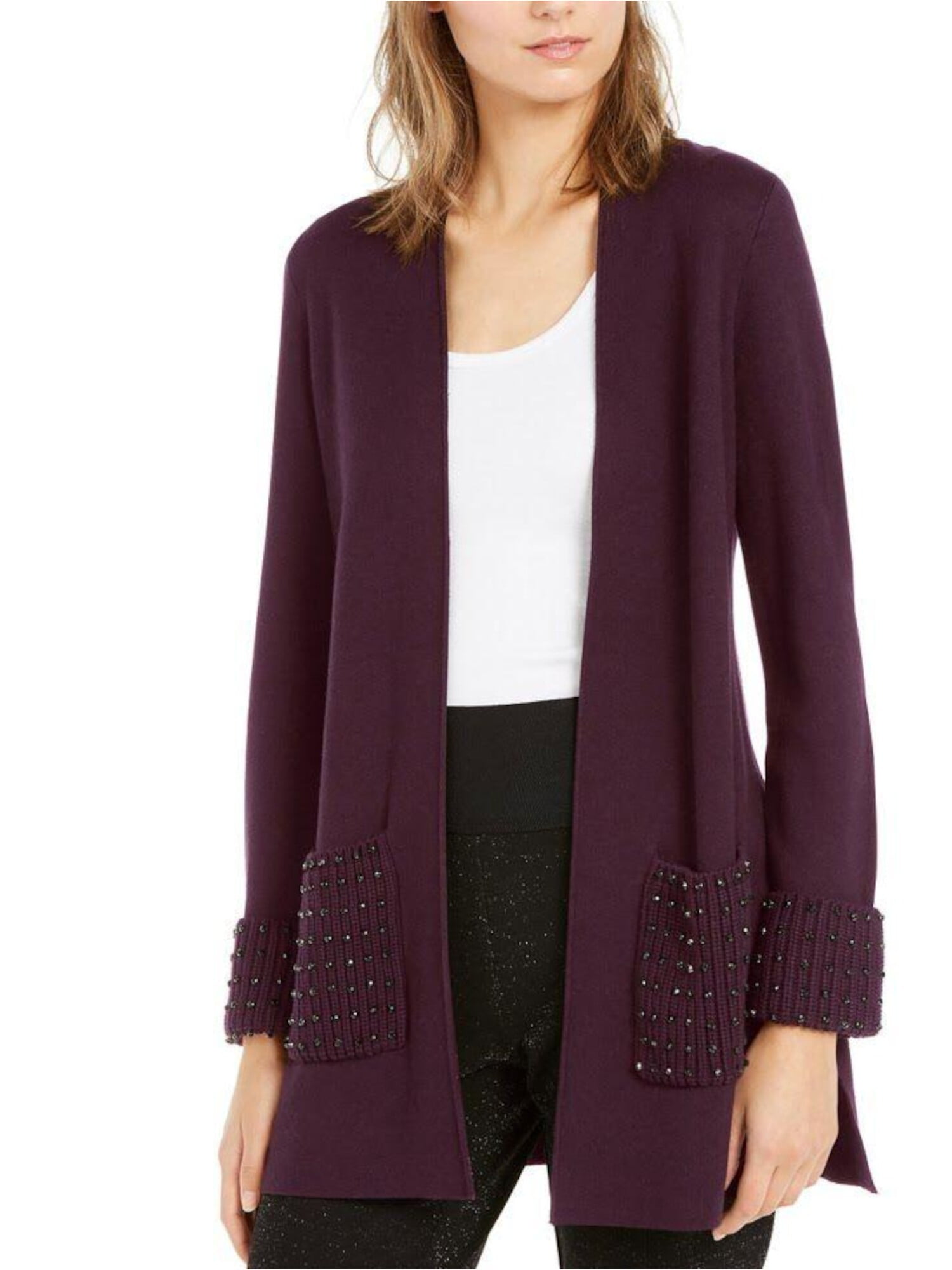 ALFANI Womens Purple Long Sleeve Open Cardigan Sweater Size: L ...