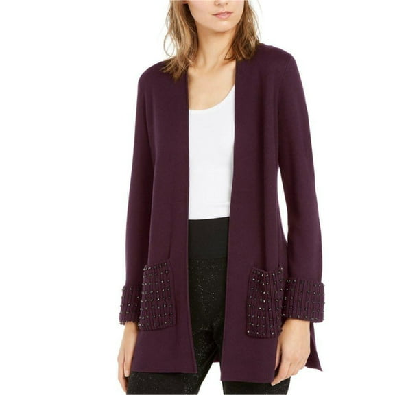 ALFANI Womens Purple Long Sleeve Open Cardigan Sweater Size: M