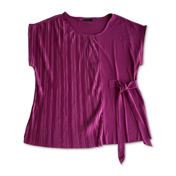 ALFANI Womens Purple Pleated Tie Cap Sleeve Scoop Neck Top Size: XL