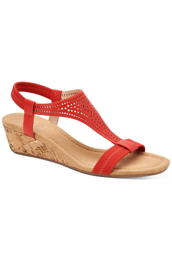 Womens Red T-Strap Step Round Toe Wedge Slip On Slingback Sandal 7.5 M