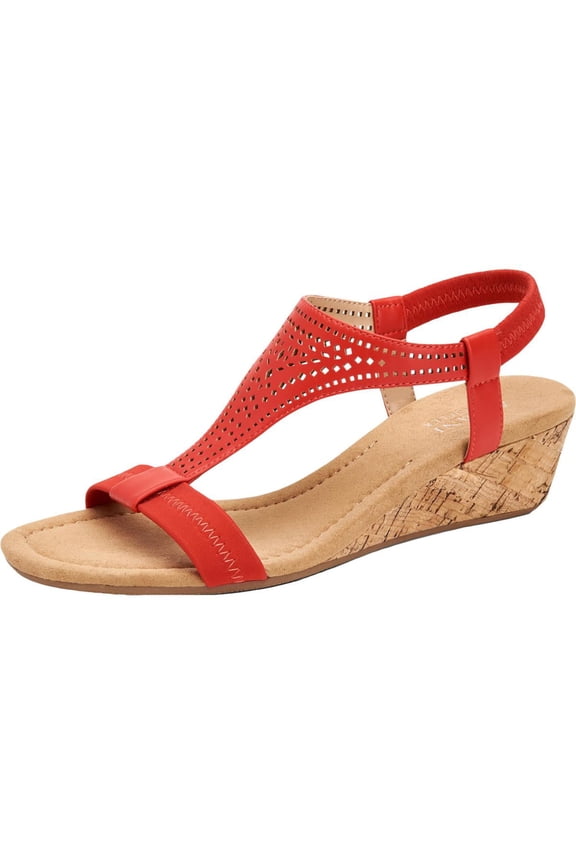 Womens Red T-Strap Step Round Toe Wedge Slip On Slingback Sandal 9.5 M