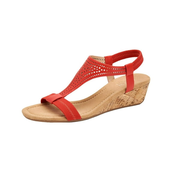 ALFANI Womens Red T-Strap Step Round Toe Wedge Slip On Slingback Sandal 9.5 M