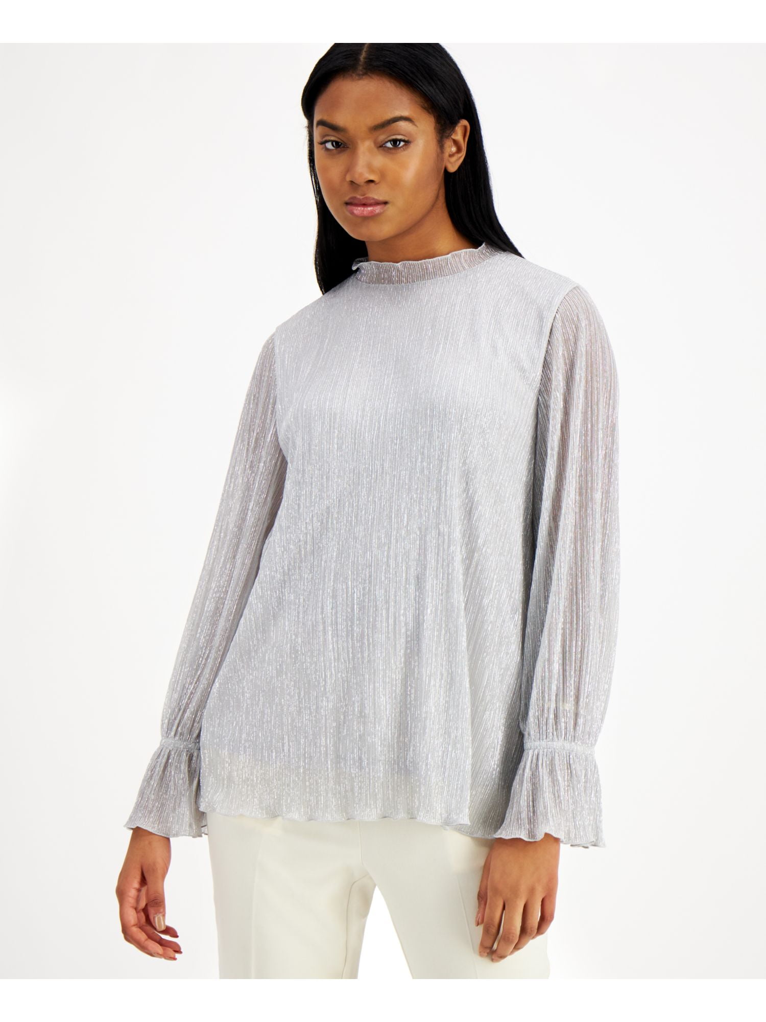 long sleeve silver top womens