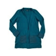 thumbnail image 1 of ALFANI Womens Teal Pocketed Embellished Long Sleeve Open Cardigan Wear To Work Sweater S, 1 of 3