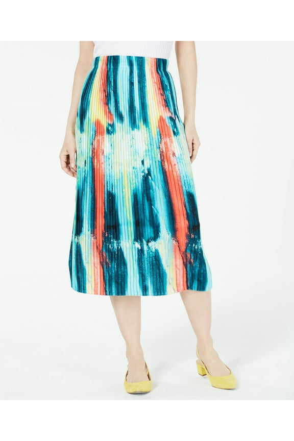 Womens Teal Pull-on Printed Midi Party Knife Pleated Skirt L