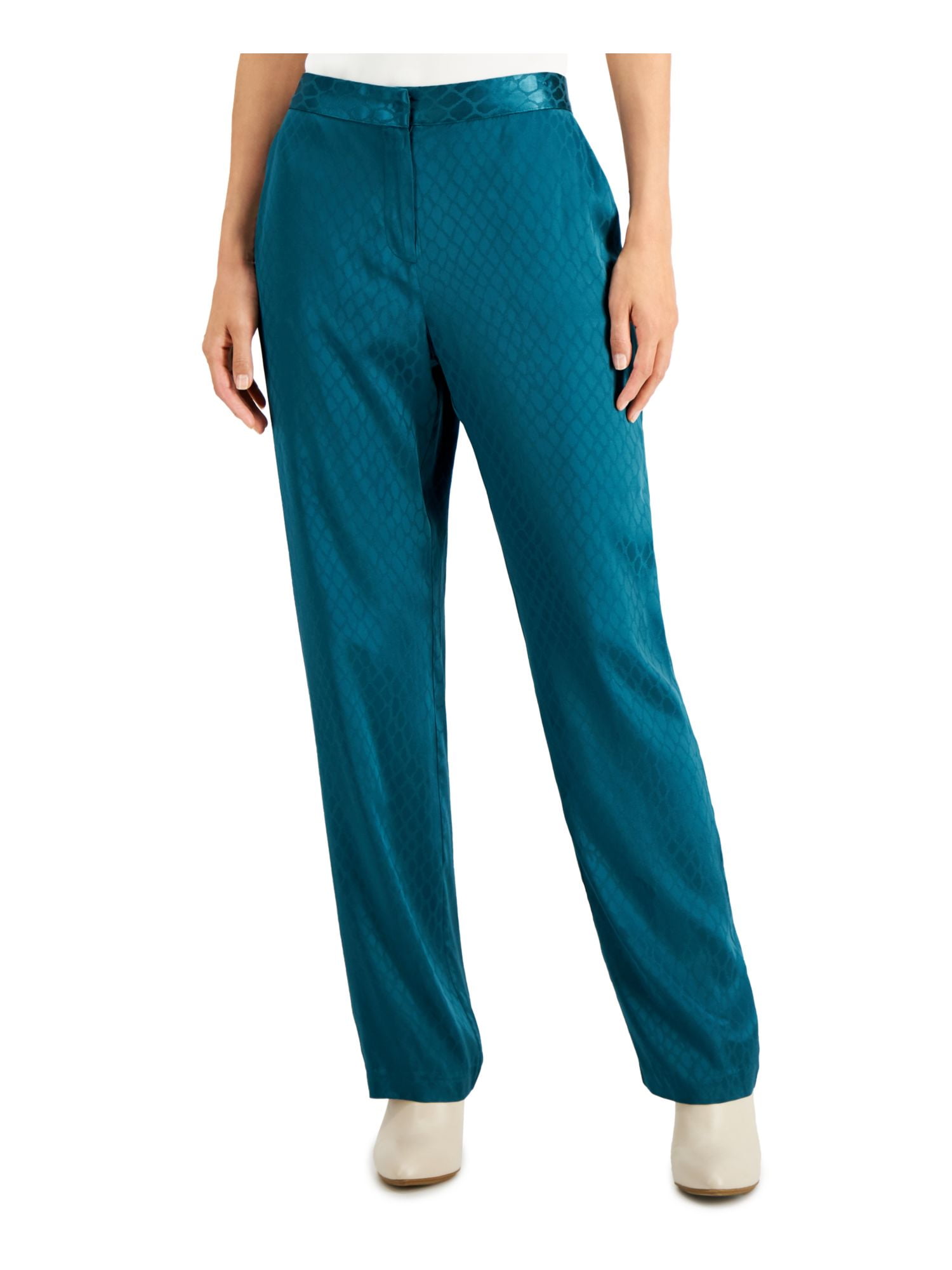 ALFANI Womens Turquoise Pocketed Jacquard Straight leg Pants Size: 10