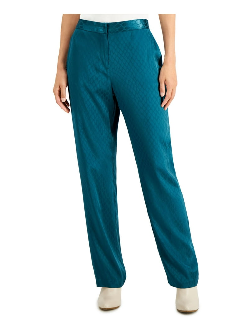 ALFANI Womens Turquoise Pocketed Jacquard Straight leg Pants Size