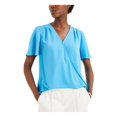 thumbnail image 1 of ALFANI Womens Turquoise Short Sleeve V Neck Hi-Lo Top S, 1 of 4