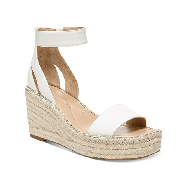 ALFANI Womens White Ankle Strap Padded Cohjo Round Toe Wedge ZipUp