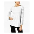 thumbnail image 1 of ALFANI Womens White Embellished Long Sleeve Jewel Neck Top XL, 1 of 4