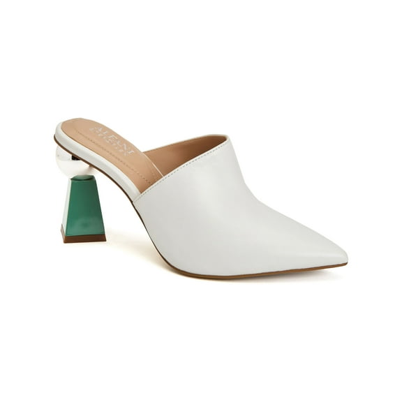 ALFANI Womens White Metallic Padded Junnee Pointed Toe Sculpted Heel Slip On Leather Heeled Mules Shoes 8.5 M