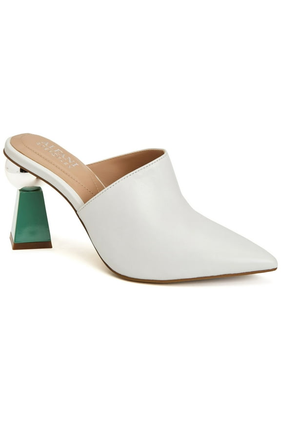 Womens White Metallic Padded Junnee Pointed Toe Sculpted Heel Slip On Leather Heeled Mules Shoes 8.5 M