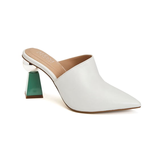 ALFANI Womens White Metallic Padded Junnee Pointed Toe Sculpted Heel Slip On Leather Heeled Mules Shoes 8.5 M
