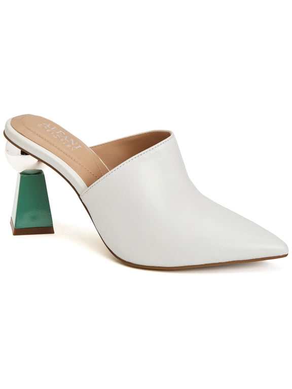 Womens White Metallic Padded Junnee Pointed Toe Sculpted Heel Slip On Leather Heeled Mules Shoes 9.5 M