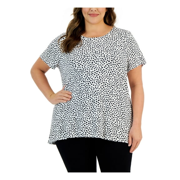 ALFANI Womens White Polka Dot Short Sleeve Crew Neck Top Plus 3X