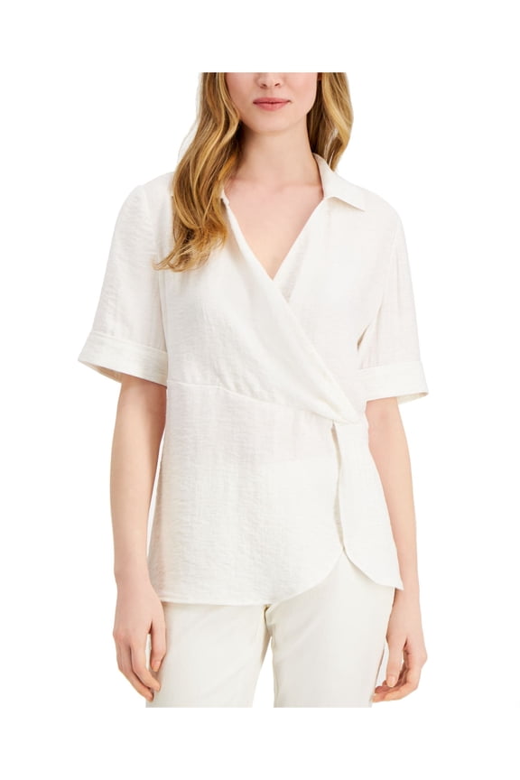 Womens White Short Sleeve Collared Top XXL