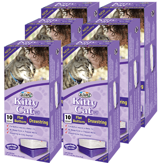 AlfaPet Flat-Bottom Drawstring Cat Box Liners, 60 Liners, 2 mil thick, White